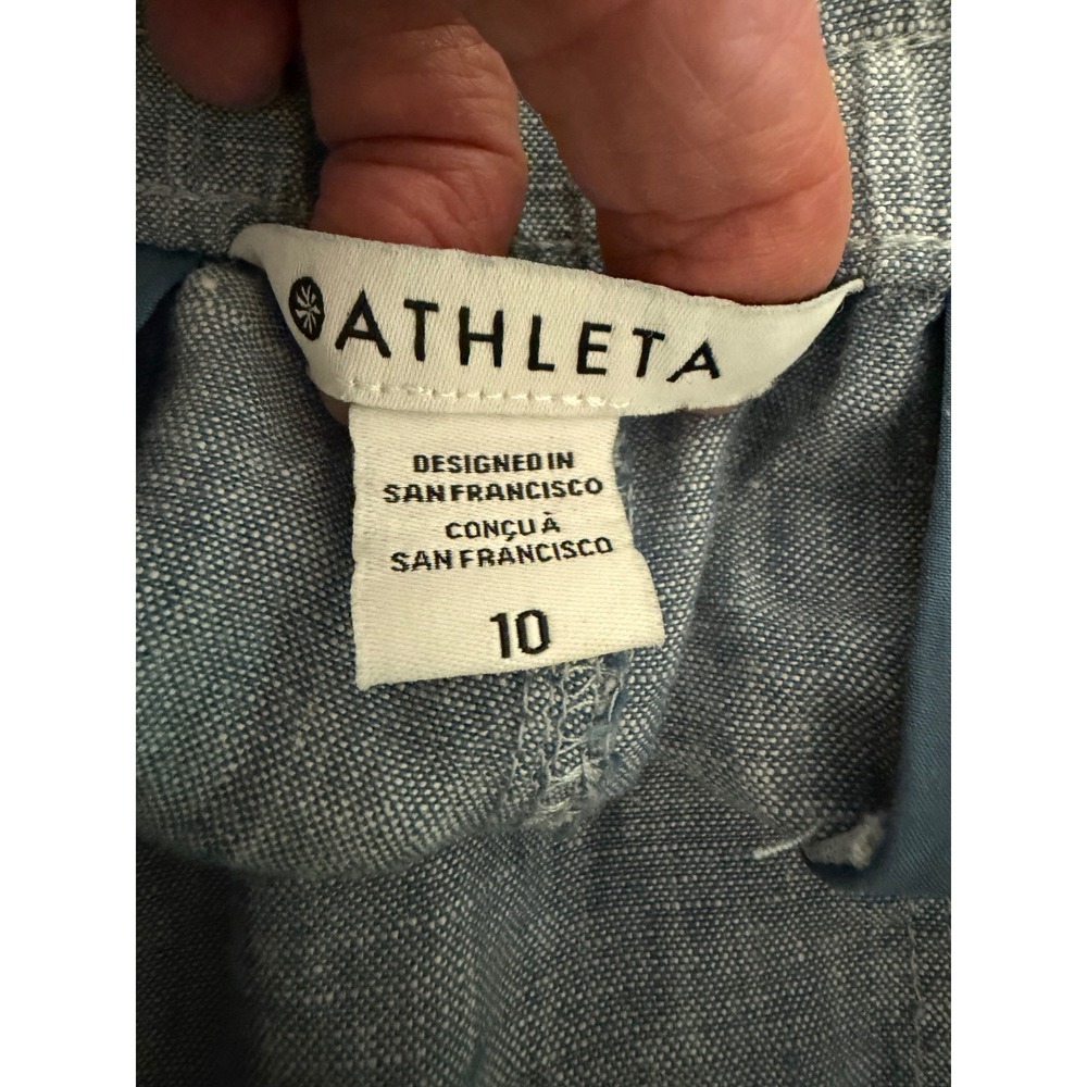 Athleta Linen Blend Shorts Womens 10 Blue Drawstring Zip Pocket Summer Casual - Picture 9 of 10